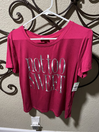 New with Tags Women's Size XL Dk Pink & Silver "Not Too Sweet" T-Shirt RCD|119416