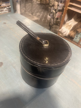 Vintage Black patent Leather Round Wig & hat Case