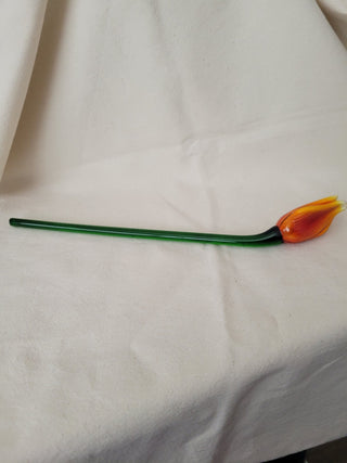 Hand Blown Glass Red Closed Tulip w/Green Stem 12" EACH RCD|101058