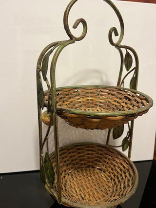 #1193 Two Tier Woven Fruit Stand  NIS