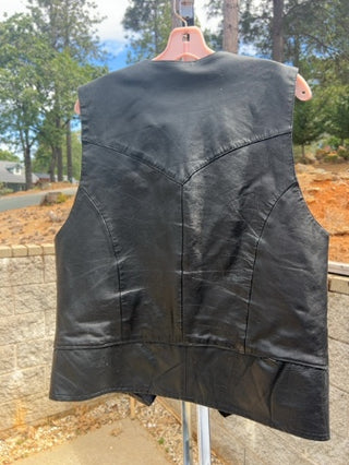 Vintage Katch Me Too Leather Vest Men Black Button Front Biker Style Large