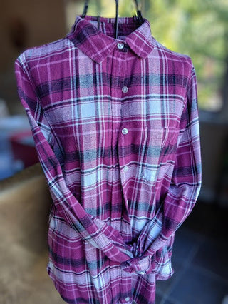 Flannel Shirt, Magenta, black and white, Size small