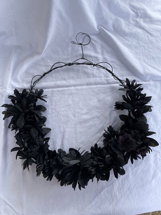 Intricate Metal and Black Flower Wreath 15"