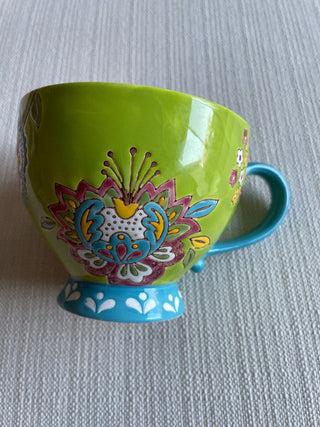 Dutch Wax hand painted ceramic mug green floral RSV