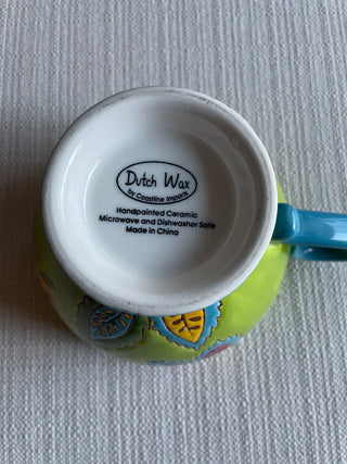 Dutch Wax hand painted ceramic mug green floral RSV