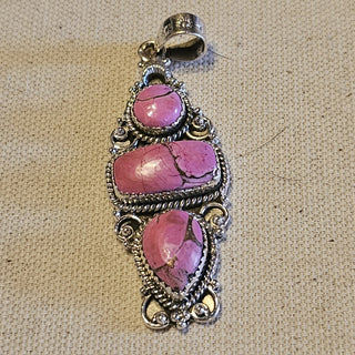 .925 3 stone pink cotton candy dahlia pendant