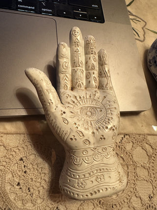 White Hamsa Hand Figural Decor 5" Tall Polyresin #62 VV MTS