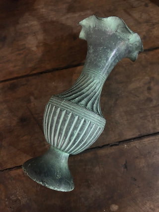 10H Mid century modern teal brass vase|100224