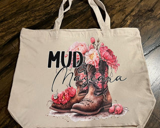 "Mud And Mascara" Large Zippered Canvas Tote RSV|72450