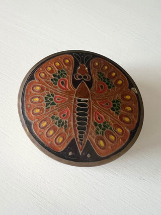 Vintage brass enamel butterfly trinket box RSV|88046