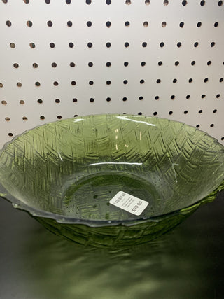 Indiana Glass Green Basket Weave Bowl