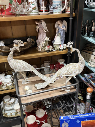 Pair of Large, Metal Peacock Statues RCD (For Pickup Only)