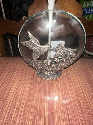 Vintage Pewter Glass Circle Oil Lamp Bud Vace Metal humming Bird  & Flower #63 & 62 VV MTS|99166