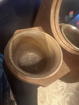 Mid Century Colonial Mirror and plant holder and pottery signed #47 VV MTS|131768