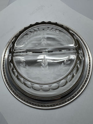 Vtg Wallace Sterling Etched Candy Dish Silver Crystal-KL RCD