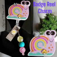 Badge Reel Charm: Colorful Snail with Butterfly and Mushroom|62359