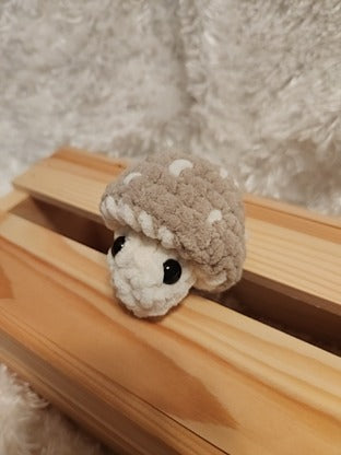 Mushroom Fidget Popper: Crocheted tan, cream colored