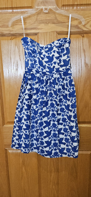 Dress, strapless, blue & white birds, Old Navy, new w/tags, sz 0, RSV|104011
