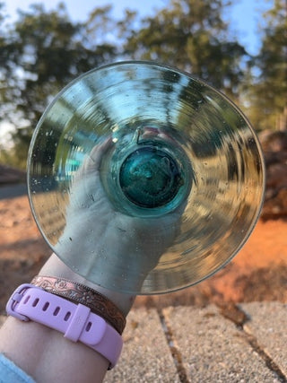 11.5” aqua blue trumpet glass vase