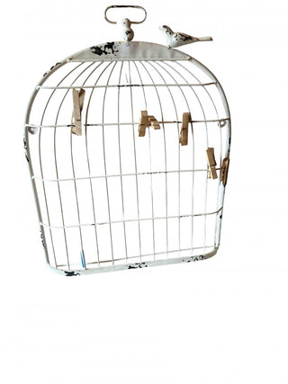 Vintage Metal 19" X 15" Bird Cage Wall Hanging Metal White Distressed Shabby Chic #62 VV MTS|143974