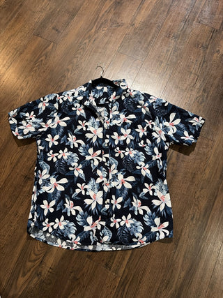 Men's XL Coofandy Hawaiian Shirt Navy with Hibiscus RCD