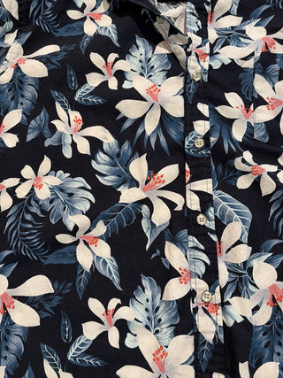 Men's XL Coofandy Hawaiian Shirt Navy with Hibiscus RCD
