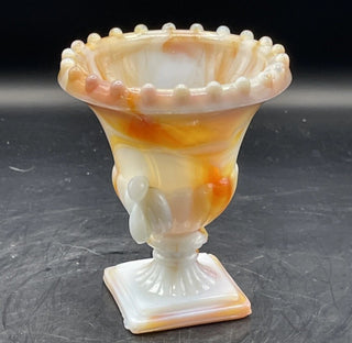 Vintage Vogue Merc. Co Akro Agate Orange white Slag Glass Toothpick Holder Urn #62 VV MTS|104098