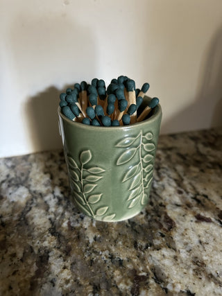 Decorative Match Holder, Green with Leaves  MTS|96006