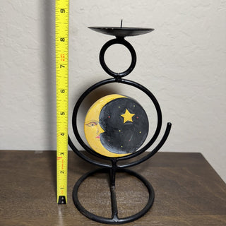 Vtg Sun/Moon Wrought Iron Pillar Candle Holder MTS|118823