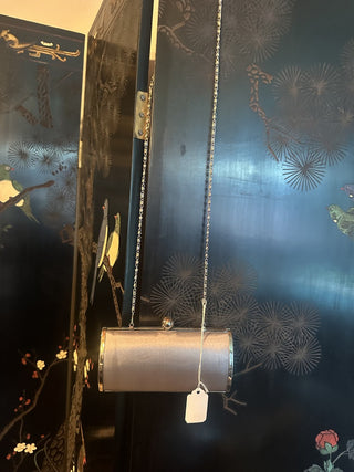 Silver satin clutch or bag purse with silver chain #62 VV MTS