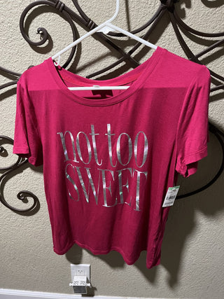New with Tags Women's Size XL Dk Pink & Silver "Not Too Sweet" T-Shirt RCD