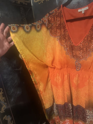 Speed Control NY Print Dress 1 X Sheer Orange Lined V neck #63 VV MTS|98654