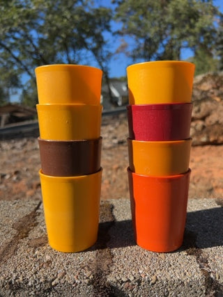 SET OF 8 vintage Tupperware juice tumblers in retro harvest and autumn colors NO. 1251