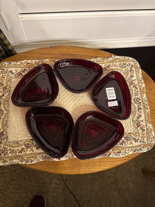 Vintage Anchor Hocking Royal Ruby Set of 5 Relish Dishes -sold as set of 5-RCD