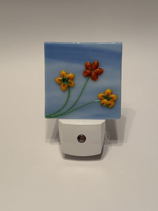 Lily on Blue Nightlight 3" Fused Glass - AnoGlass|46045