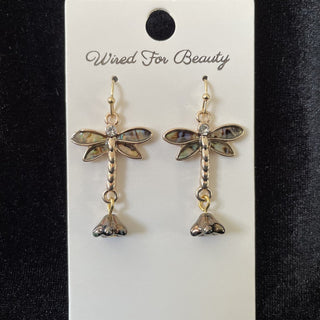 abalone dragonfly earrings w/ drop flower RSV