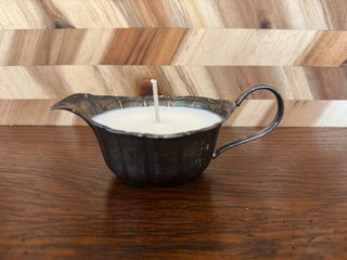 CANDLE IN SMALL SILVER PLATED CREAMER SCENT LOVE SPELL|107376