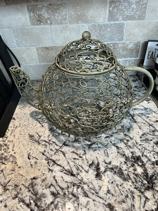 Large Green Metal Teapot Shaped Container RCD|78284