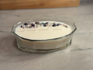HANDMADE UPCYCLED CANDLE GLASS W/STONES SCENT DAY AT THE SPA|107298