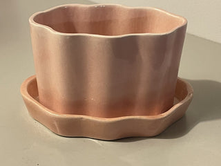 5" Vtg Pink Ceramic Planter w/ Tray, Each--SP RCD