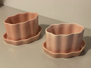 5" Vtg Pink Ceramic Planter w/ Tray, Each--SP RCD