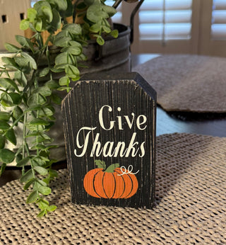4” Wood Give Thanks Sign RSV|127447