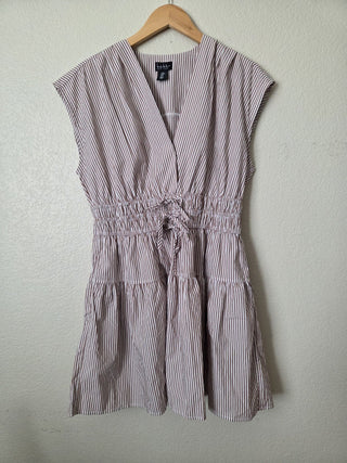 Nicole Miller tan striped 100% cotton dress with ties RSV