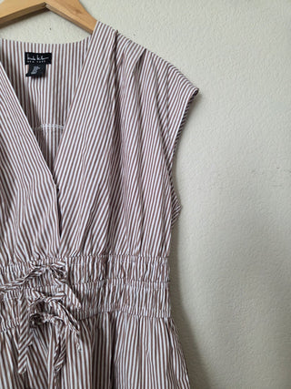 Nicole Miller tan striped 100% cotton dress with ties RSV