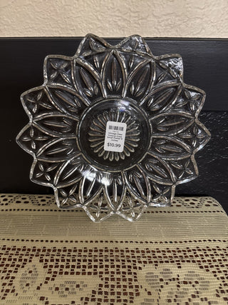 Vintage Clear Federal Glass Small Platter 9 inches Sunflower Shape-RCD|130113