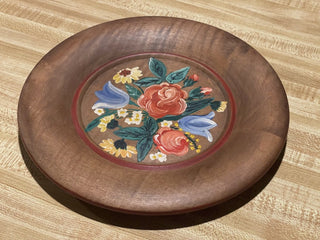 9" Round Vtg Hand Painted Folk Art Wood--SP RCD