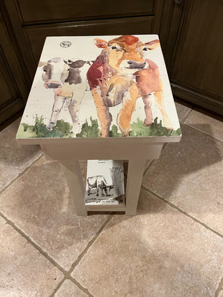 Small Solid Wood Custom Designed Cow W/Bottom Shelf Side Table RSV|143085