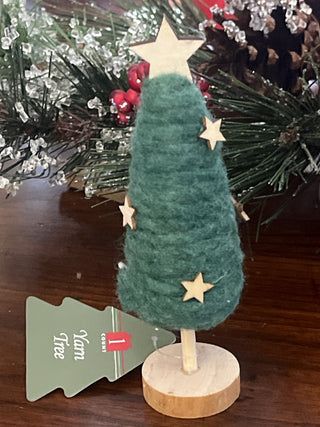 Mini 5” Green Yarn Tree Wood Base and Stars RSV|132956