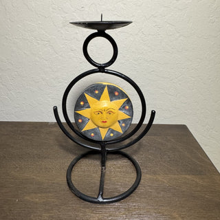 Vtg Sun/Moon Wrought Iron Pillar Candle Holder MTS|118821