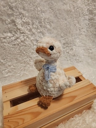 Goose: Crocheted- tan/ cream, blue bow. Super soft yarn!